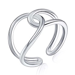 Platinum Rhodium Plated 925 Sterling Silver Cross Knot Open Cuff Ring, Minimalist Wire Wrap Ring for Women, Platinum, US Size 5 1/4(15.9mm)