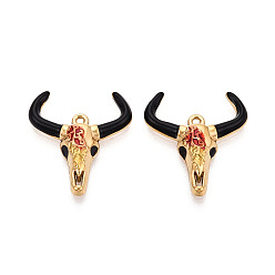 Черный 304 нержавеющей стальной эмали подвески, амулеты на голову крупного рогатого скота, ионное покрытие (ip), реальный 18 k позолоченный, чёрные, 21.5x19x4 мм, отверстие : 1 мм