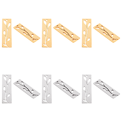 Золотой & Цвет Нержавеющей Стали 201 подвески из нержавеющей стали, Прямоугольник с листа, золотые и нержавеющая сталь цвет, 28x9x1 мм, отверстие : 1.4 мм, 2 цветов, 6 шт / цвет, 12 шт / коробка