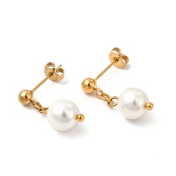 Golden Glass Pearl Tassel Dangle Stud Earrings, Vacuum Plating 304 Stainless Steel Jewelry for Women, Golden, 22mm, Pin: 0.7mm