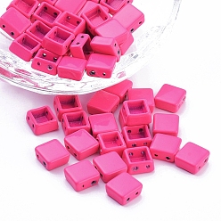 Deep Pink Spray Painted Alloy Multi-Strand Links, For Tile Elastic Bracelets Making, Square, Deep Pink, 8x8x4mm, Hole: 1mm