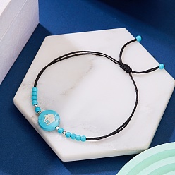 Телец Синтетические бирюзовые плетеные браслеты из бисера, с естественными Howlite бисером, Телец, внутренний диаметр: 2-3/8 дюйм (6 см)