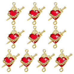 Oro 10piezas de latón con colgantes conectores de corazón sagrado de cristal rojo oscuro, sin plomo y el cadmio, larga duración plateado, chapado en rack, dorado, 23x19x8 mm, agujero: 1.6 mm
