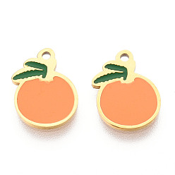 Коралловый 304 из нержавеющей стали шармы эмали, оранжевый шарм, ионное покрытие (ip), реальный 14 k позолоченный, коралл, 11.8x8.2x0.9 мм, отверстие : 1 мм