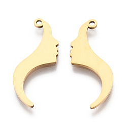 Real 18K Gold Plated 201 Stainless Steel Pendants, Face Charm, Real 18K Gold Plated, 27x13x1mm, Hole: 1.4mm