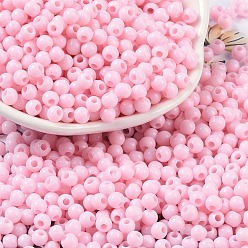 Бледно-Розовый Непрозрачные акриловые бусины, круглые, розовый жемчуг, 4x3.5 мм, отверстие : 1.6 мм, Около 18000 шт / 500 г