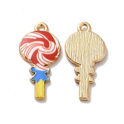 Red Alloy Enamel Pendants, Golden, Lollipop Charm, Red, 24x12x2mm, Hole: 1.5mm