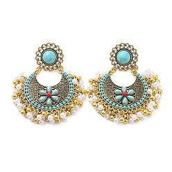 Turquoise Resin Boho Stud Earrings, with Zinc Alloy Finding and Sterling Silver Pin, Turquoise, 67x48mm