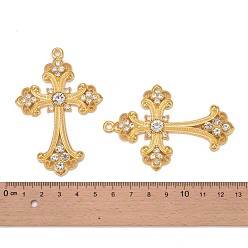 Golden Alloy Rhinestone Cross Big Pendants, Lead Free & Cadmium Free, Golden, 75x50x7mm, Hole: 3.5mm