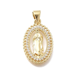 Настоящее золото 18K Латунные микро проложить кубического циркония подвески, овальные с рисунками " virgin mary", без кадмия и без свинца, стойки покрытие, долговечный, реальный 18 k позолоченный, 21.5x14x2.5 мм, отверстие : 4.5x3.5 мм