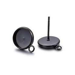 Electrophoresis Black 304 Настройки серьги из нержавеющей стали, с петлей, плоско-круглые, ионное покрытие (ip), электрофорез черный, лоток : 12 мм, 16x14x2 мм, отверстие : 1.8 мм, штифты : 0.8 мм