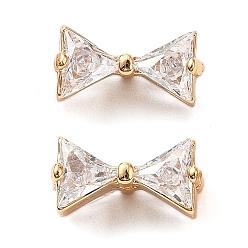 Настоящее золото 18K Латунные микро проложить кубического циркония бусы, без кадмия, без никеля и без свинца, бантом, реальный 18 k позолоченный, 6x12.5x8 мм, отверстие : 1.6 мм