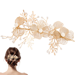 Золотой Сплав с пластиковыми перламутровыми украшениями, цветок, золотые, 100x170x14 мм, отверстие : 9x3 мм