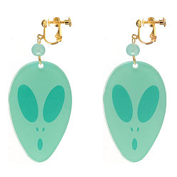 Аквамарин Акриловые серьги-клипсы, золотые, прелести инопланетного лица, аквамарин, 58x35 мм