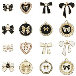 (52) Непрозрачная лаванда 32 шт 16 стили сплава эмаль подвески, очарование бантом, без кадмия, без никеля и без свинца, с пластиковой/смоляной имитацией жемчуга и хрустальными стразами, разноцветные, 12.5~26.5x16.5~26x3~7 мм, отверстие : 1.5~2 мм, 2 шт / стиль