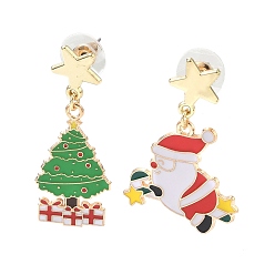 Золотой Рождественские серьги-гвоздики с эмалевым сплавом, дед мороз и новогодняя елка, золотые, 37.5~41x16.5~26 мм