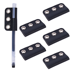 Black 6Pcs Imitation Leather Pen Holder for Binder Notebook, Rectangle, Black, 31x53x5mm, Hole: 6mm