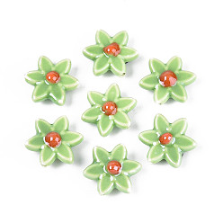 Светло-зеленый Фарфоровые бусины ручной работы, цветок, яркие глазированный фарфор, светло-зеленый, 16.5~17.5x15.5~16x6.5~7.5 мм, отверстие : 1.4~1.8 мм