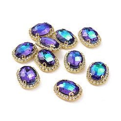 Бермудские Голубой Овал пришиваем стразами, граненый стеклянный горный хрусталь, многожильных ссылки, с оправой из латуни золотистого цвета со стразами, Бермуды синий, 21.5x17x8 мм, отверстие : 1 мм