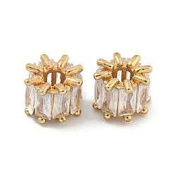 Настоящее золото 14K Покрытие стойки латунь микро паве розовый кубический цирконий европейские бусины, долговечный, без свинца и без кадмия, колонка, реальный 14 k позолоченный, 7x5 мм, отверстие : 2.3 мм