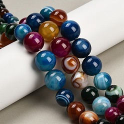 Разноцветный Нити из натуральных полосчатых бусин агата, окрашенная и подогревом, круглые, класс А, красочный, 6~16 мм, отверстие : 0.8 мм, около 39 шт / нитка, 16.54'' (42 см)