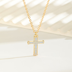 Blanco Collares de cadena con colgante de cruz religiosa con nudo vikingo de aleación esmaltada para mujer, dorado, blanco, 15.75 pulgada (40 cm)