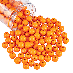 Orange Foncé Perles de bois naturel peintes, ronde, orange foncé, 16mm, Trou: 4mm, 150 pcs / boîte