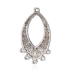Antik Silber Farbe Oval tibetanische Artlegierung Kronleuchter Links, Antik Silber Farbe, 35x18x1 mm, Bohrung: 1.5 mm