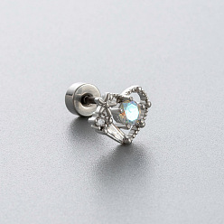 Сердце 316l хирургическая нержавеющая сталь паве светло-голубого цвета кубический цирконий хрящ серьги, цвет нержавеющей стали, сердце, 6 мм, штифты : 0.8 мм