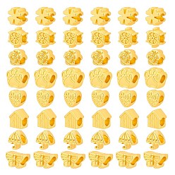 Матовый Золотой Цвет 48шт 8 стили стойка покрытие сплав европейские бусины, бусины с большим отверстием, зонтик и бабочка и клевер, матовый золотой цвет, 9~12x9~12.5x6.5~8.5 мм, отверстие : 4~5 мм, 6 шт / стиль