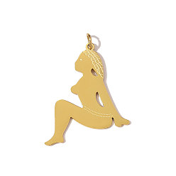 Настоящее золото 18K 304 подвески из нержавеющей стали, женщина прелести, ионное покрытие (ip), зеркальная полировка, реальный 18 k позолоченный, 26x21 мм