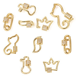 Mixed Shapes Латунь микропаве прозрачный кубический цирконий винт карабин брелоки, для изготовления ожерелий, долговечный, бутылка, золотые, разнообразные, 16~28x9~19x2~5 мм, Винт: 5~6x5 мм, 1 шт / стиль