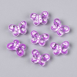 Орхидея Прозрачные стеклянные бусины, Эмаль стиле, бабочка, сиреневые, 10x14.2x6~6.5 мм, отверстие : 1 мм