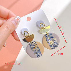 Плоский Круглый Серьги-гвоздики из полимерной глины и сплава, золотые, плоско-круглые, 52x30 мм