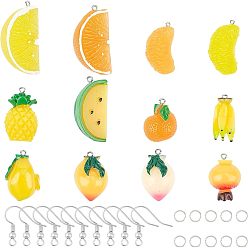 (52) Непрозрачная лаванда Superfinding diy 24 пары фруктов тематические наборы для изготовления серег, включая подвески из смолы, латунные серьги с платиновым покрытием крючки и прыгающие кольца, разноцветные, подвески: 48 шт. / набор