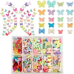 Mixed Color 240Pcs 10 Style Opaque & Transparent Acrylic & Plastic Beads, Butterfly, Mixed Color, 10~17.5x11~21.5x4~8mm, Hole: 1~3mm