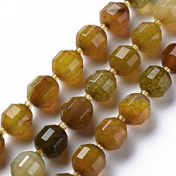 Dunkelgolden Natürliche Achat Perlen Stränge, gefärbt, facettiert, mit Glasperlen, doppelt abgeschlossene Punktprismenperlen, Doppelkegel, dunkelgolden, 10.5~12.5x10~11.5 mm, Bohrung: 1.5 mm, ca. 27~29 Stk. / Strang, 14.25 Zoll~15.16 Zoll (36.2cm~38.5cm)