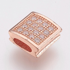 Розовое Золото Экологически чистые латунные подвески с микропаве и кубическим цирконием, без свинца и без кадмия, прямоугольные, розовое золото , 9x8.5x4 мм, отверстие : 1.8x5 мм