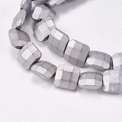 с Платиновым Покрытием Гальванические немагнитная синтетический гематит бисер пряди, бисер нитей, матовые, граненые, квадратный, с покрытием платиным, 10x10x4 мм, отверстие : 0.7 мм, около 40 шт / нитка, 15.9 дюйм (40.5 см)