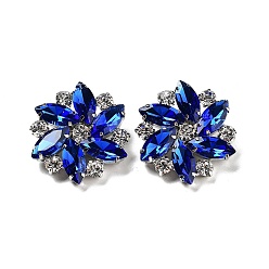 Saphir Clips de boucle de chaussure en alliage de platine, avec verre strass, fleur, saphir, 33x10mm