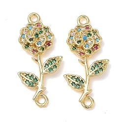 Настоящее золото 18K Подвески из латуни с паве из цветного кубического циркония, цветок ссылки, без свинца и без кадмия, долговечный, стойки покрытие, реальный 18 k позолоченный, 26.5x12x4 мм, отверстие : 1.6 мм