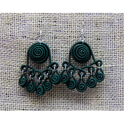 чирок Серьги-подвески из железного полиэстера, спиральный цветок, платина, зелено-синие, 65 мм