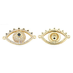 Real 18K Gold Plated Brass Micro Pave Clear & Black Cubic Zirconia Connector Charms, Nickel Free, Eye, Real 18K Gold Plated, 14.5x24.5x4.5mm, Hole: 1mm