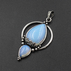 Опал Opalite большие подвески, антикварные латунные подвески-капли серебристого цвета, 50x28x7 мм