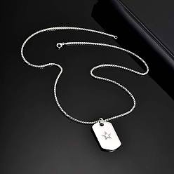 Rectangle 304 Подвеска в виде звезды из нержавеющей стали, цепочка-коробочка для мужчин, без потускнения, прямоугольные, 23.62 дюйм (60 см), Кулон : 35x22 мм