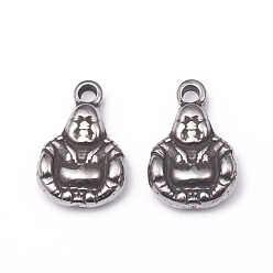 Argent Antique Pendentifs en acier inoxydable, Bouddha, argent antique, 304mm, Trou: 15x10.5x4.5mm
