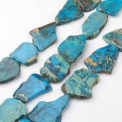 Imperial Jasper Natural Imperial Jasper Beads Strands, Flat Slab Beads, Dyed, Nuggets, 32~54x20~40x5~6mm, Hole: 1mm, about 10~11pcs/strand, 16.1 inch., about 8 strands/1000g