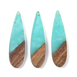 Аквамарин Большие подвески из смолы и дерева, слезинки, аквамарин, 52.5x14x3 мм, отверстие : 1.8 мм