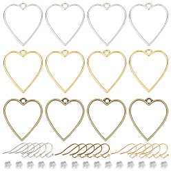 Mixed Color DIY Dangle Earrings Making Kits, Including Heart Alloy Open Back Bezel Pendants, Brass Earring Hooks and Plastic Ear Nuts, Antique Bronze & Golden & Platinum, Pendants: 34x30.2x3.7mm, hole: 3mm, 10pcs/color, 30pcs/set