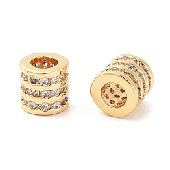 Настоящее золото 18K Колонна латунные микропаве прозрачные кубические циркониевые бусины, реальный 18 k позолоченный, 6.5x6.5x6.5 мм, отверстие : 3.5 мм